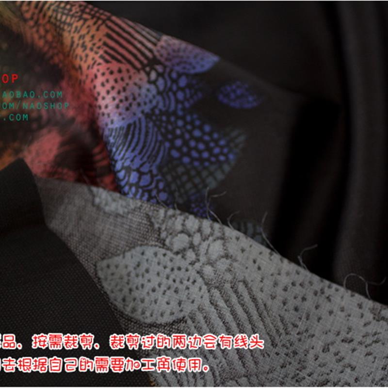 闹闹家 贡缎长绒棉床品服装布料面料-黑底花火[250]66