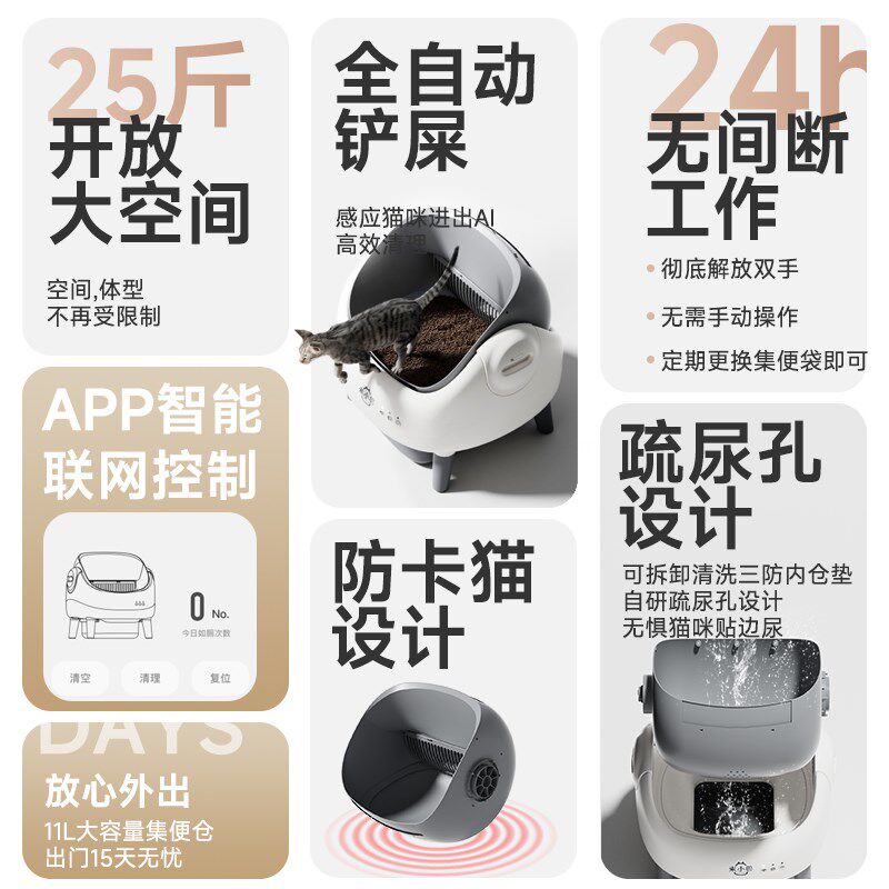 智能自动猫砂盆开放式设计 米小兽全自动清理猫厕所