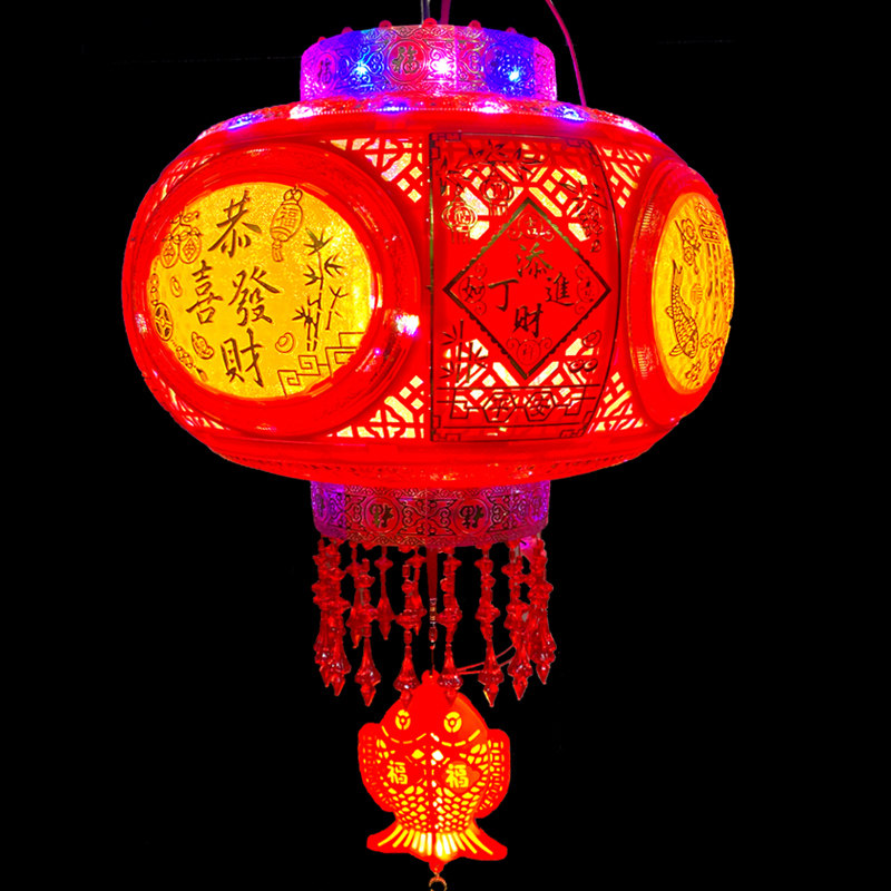 春节过年大门装饰高端客厅灯笼旋转压克力LED走煤油灯七彩发光彩