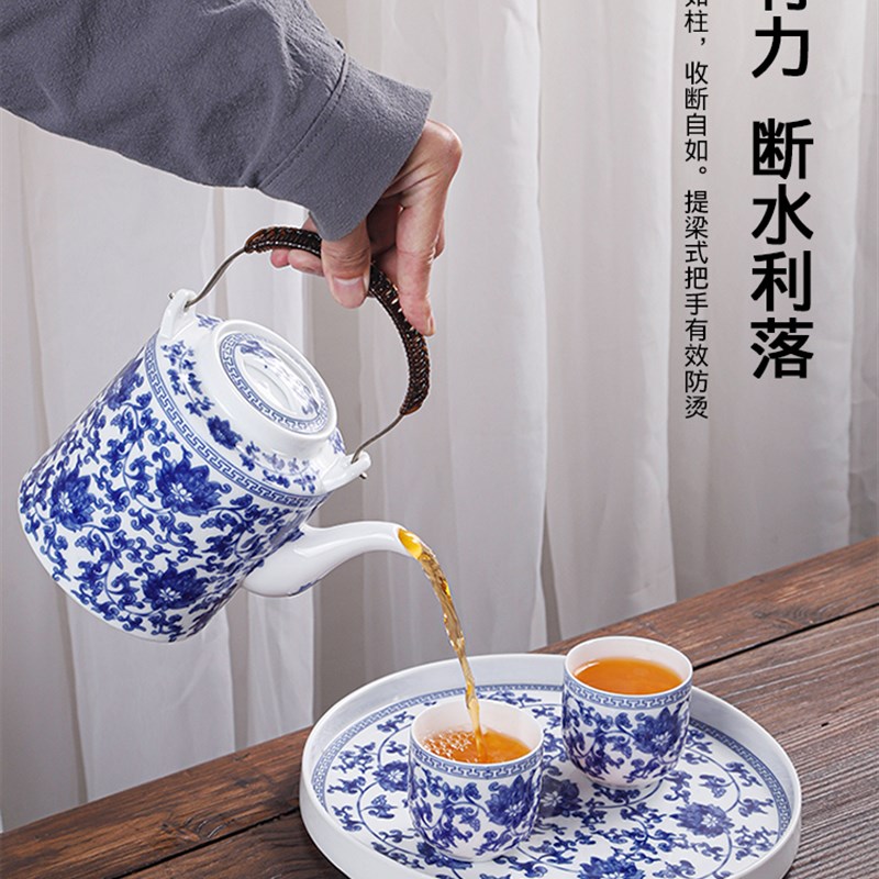 茶盘陶瓷圆形茶托盘青花瓷莲花复古宫廷奉茶收纳盘茶几果盘
