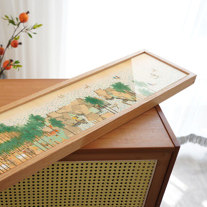 热国之卷日式长条挂画茶室客厅沙发背景禅意北欧原木风巨幅装饰画