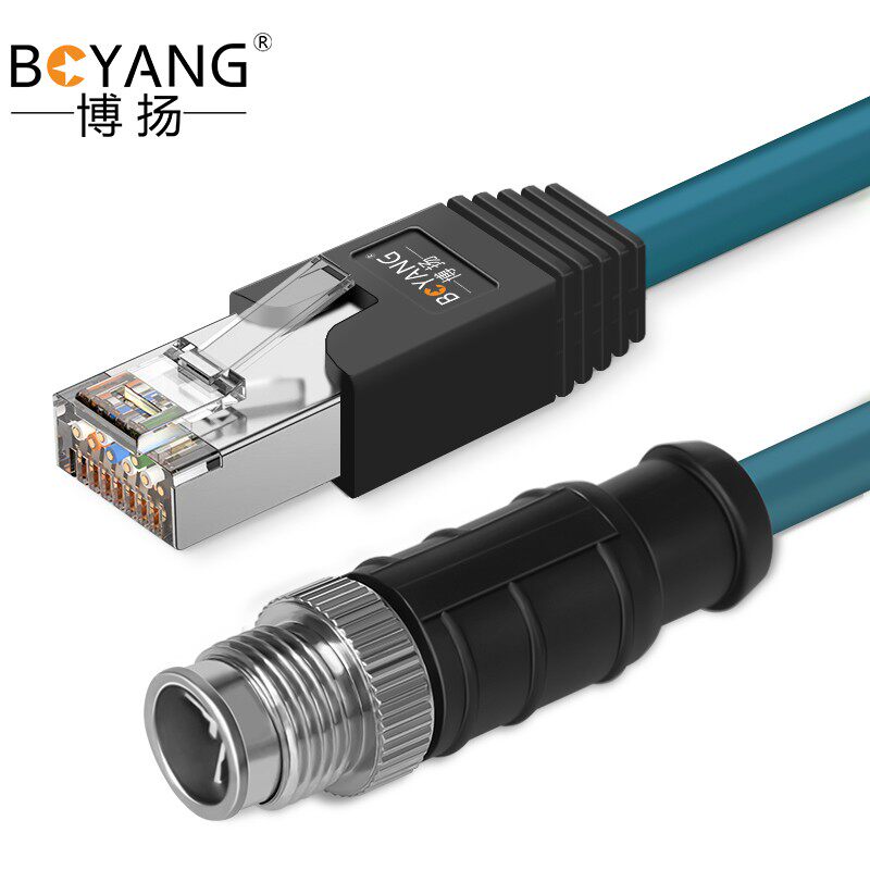 博扬 高柔相机工业网线 8针X型M12转RJ4510米千兆工业拖链电缆GI