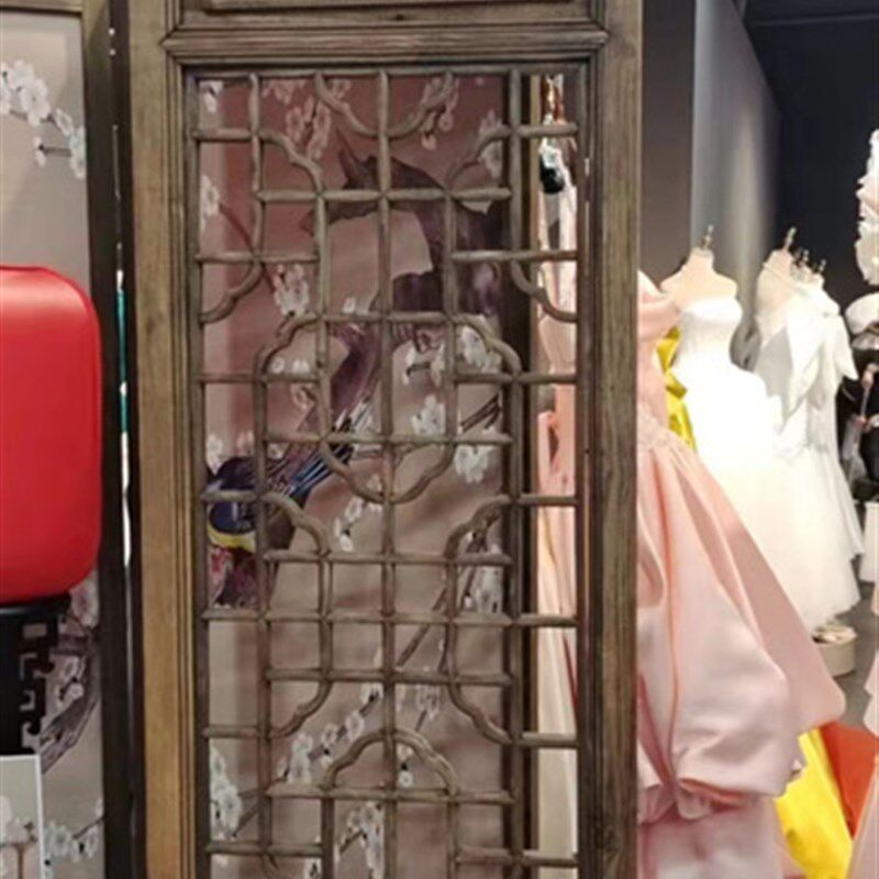 实木做旧屏风新中式卧室雕花格装饰折屏酒店餐馆茶楼客厅玄关隔断