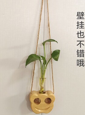 创意桌面试管水培绿植实木摆件透明玻璃试管花瓶艺术插花可墙壁挂
