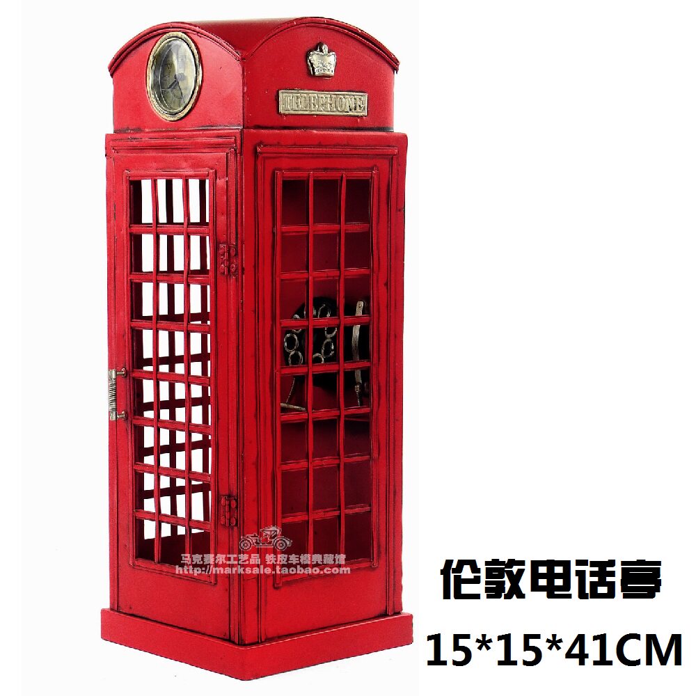 英国伦敦老式电话亭模型铁皮仿古做旧铁艺模型摆件工艺品家居饰品