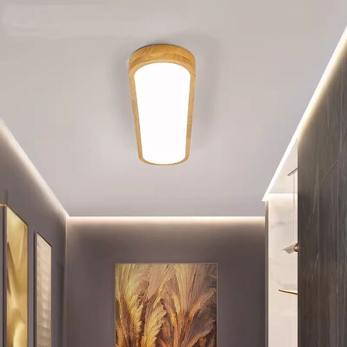 餐厅长条过道LED吸顶灯日式实木卧室走廊阳台玄关衣帽间原木灯具