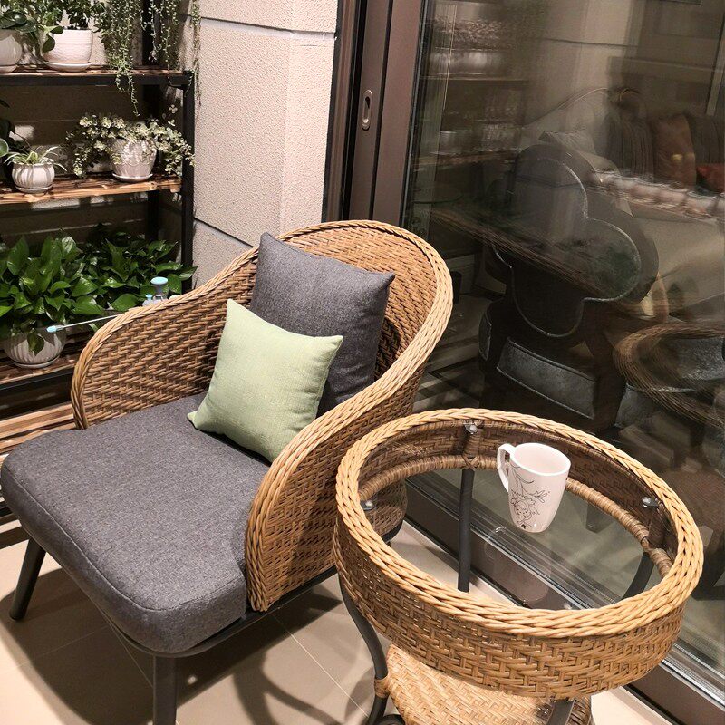 阳台藤椅三件套小茶几户外桌椅酒店宾馆创意样板间沙发椅阳光房