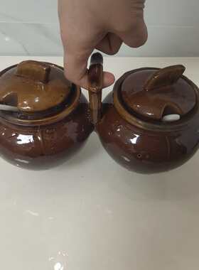 油盐坛子老式油盐罐调料盒双头罐陶土制作调料罐油盐缸油盐盒包邮
