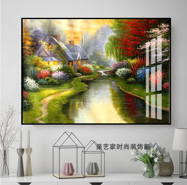 田园风格装饰画餐厅画横版单幅油画风景壁画饭厅挂画客厅走廊墙画