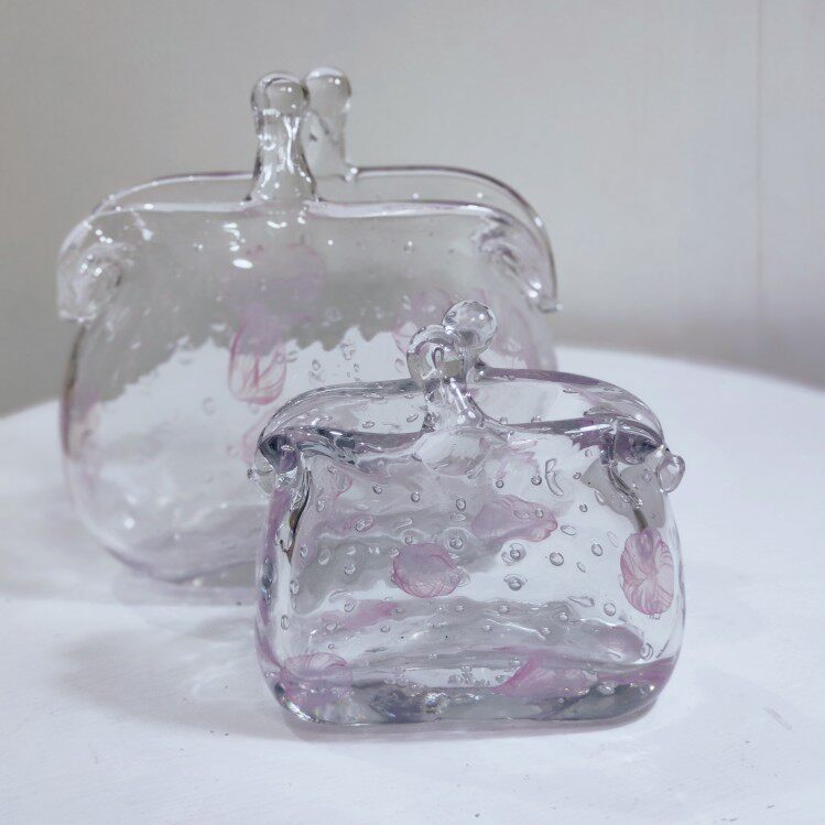 纯手工水晶料迷你小型桌花器樱花粉色花瓶钱夹钱包袋家居装饰摆件