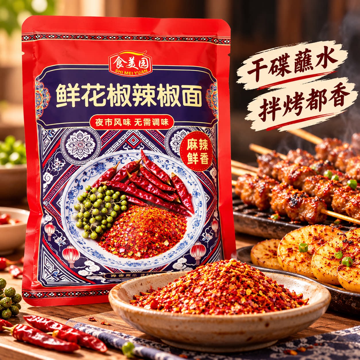 食美国鲜花椒辣椒面袋装麻辣鲜香河南特产烧烤调料