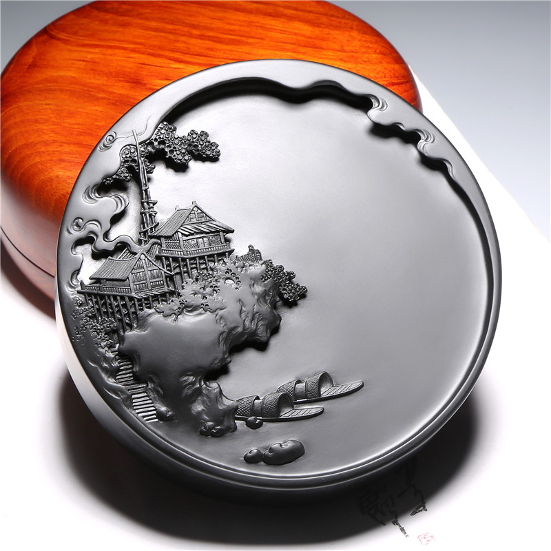 非遗名师歙砚 渔歌唱晚 精品老坑籽料砚台天然原石高档文房端砚