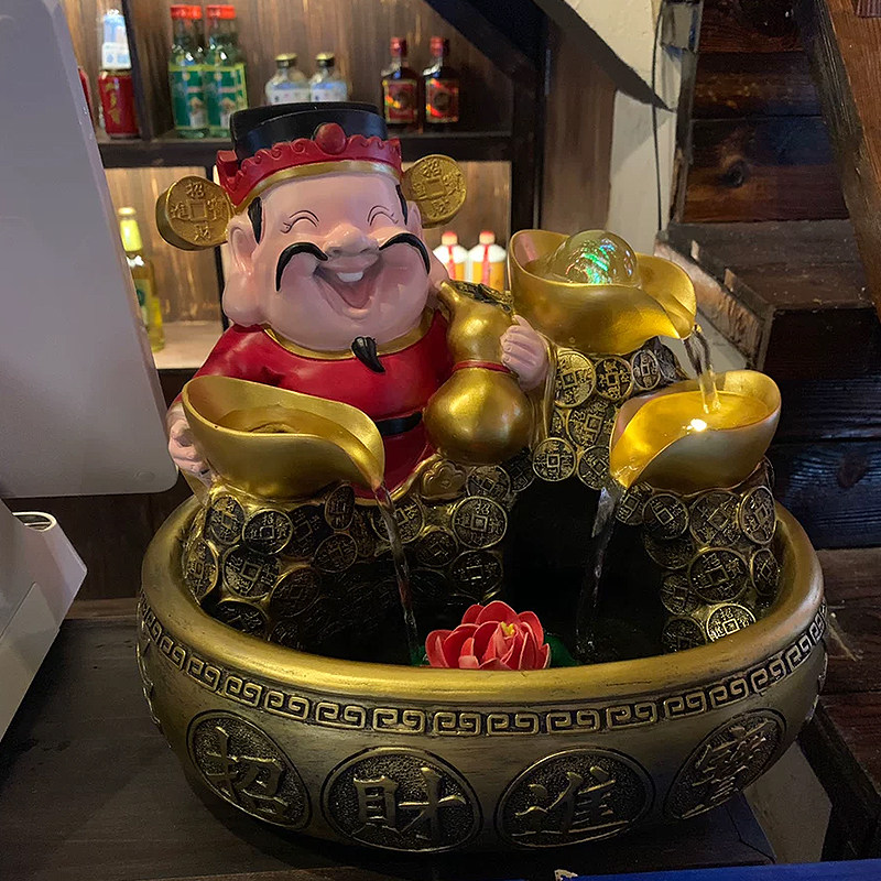 财神爷招财进宝风水轮摆件店铺转运球流水生财喷泉送开业礼品礼物