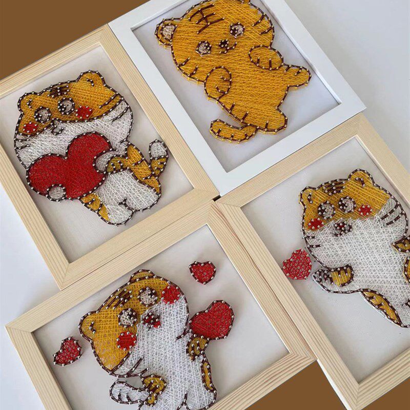 老虎解闷手工钉子绕线画弦丝画手工艺品diy自己做毛线画手作礼物