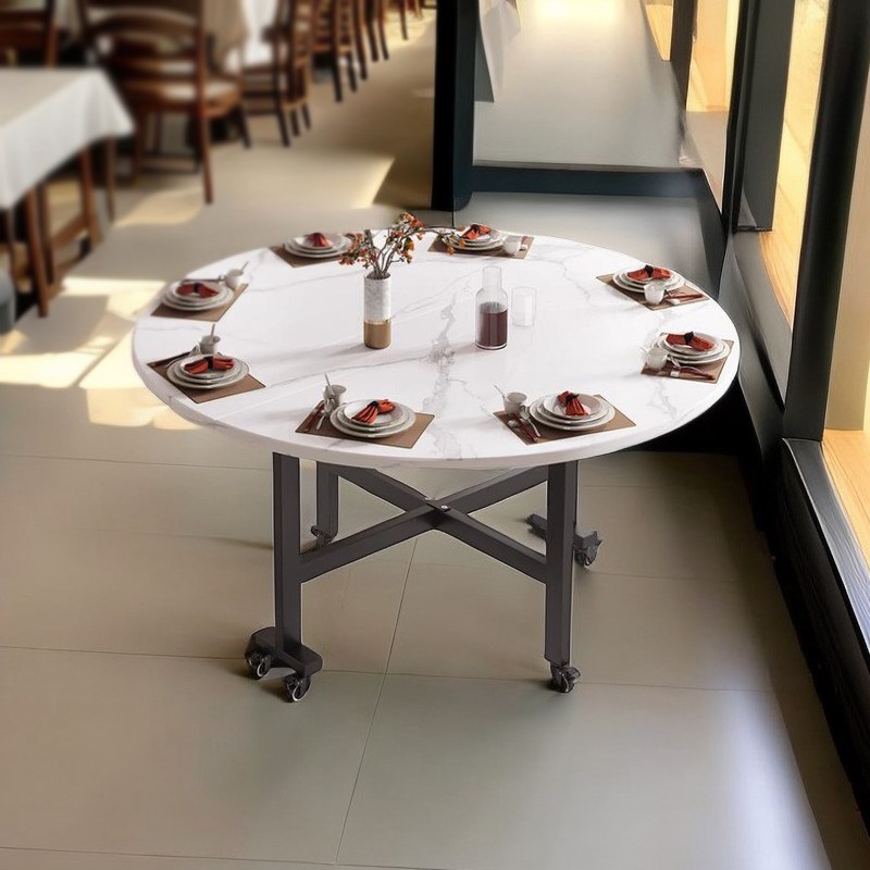 折叠餐桌家用小户型折叠桌圆形客厅饭桌现代简易吃饭多功能大圆桌