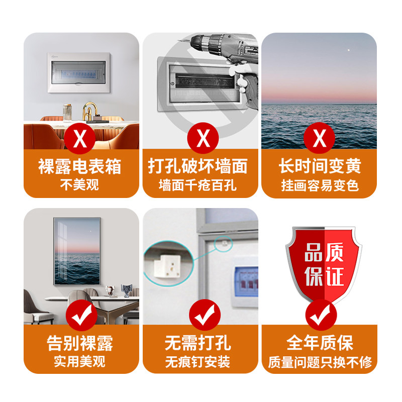 北欧电表箱装饰画现代简约竖款配电箱遮挡电闸盒电源开关推拉挂画