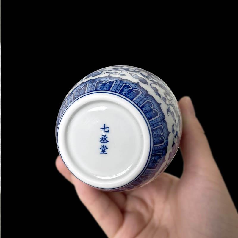 景德镇陶瓷青花缠枝莲高档公道杯分茶器茶漏一体茶海茶具单个匀杯