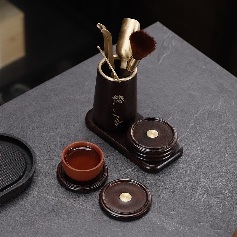 茶道六君子泡茶工具黄铜6件套功夫茶具配件茶杯垫茶勺茶夹子套装