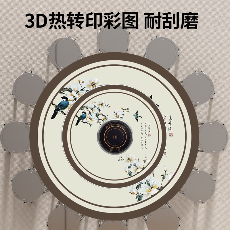 加厚304不锈钢可折叠火锅桌电磁炉彩图圆桌家用商用餐桌转盘桌子