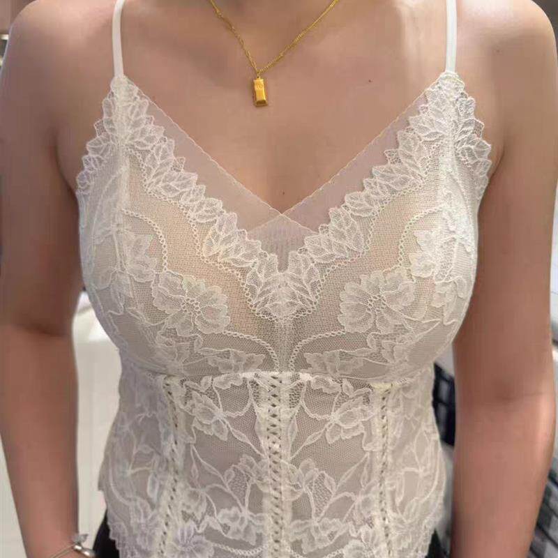 内目25288爆款超仙蝴蝶背扣蕾丝美背冰丝薄款辣妹一体杯吊带背心