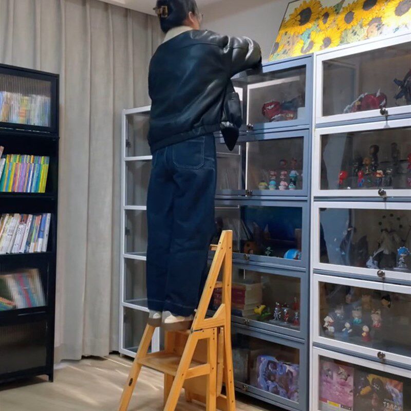 家用梯子凳子两用实木多功能折叠登高凳四层靠背椅子楼梯四步梯凳