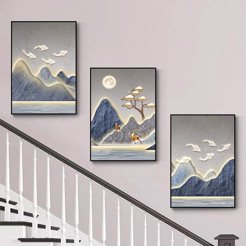 现代简约楼梯间装饰画复式走廊过道挂画北欧客厅沙发背景墙三联画
