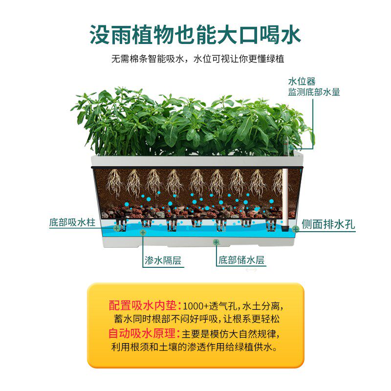 长条花盆家用长方形种菜盆带轮种植箱客厅套盆景专用花盆造景摆件