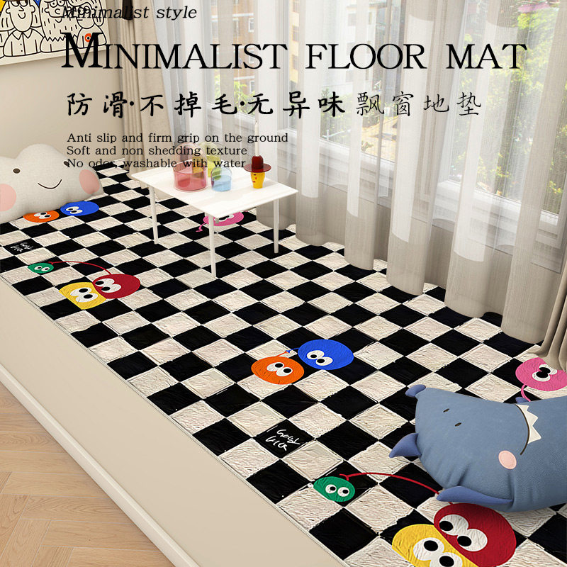 皮革飘窗垫棋盘格地毯飘窗台垫子免洗四季通用防水皮质定制可裁剪