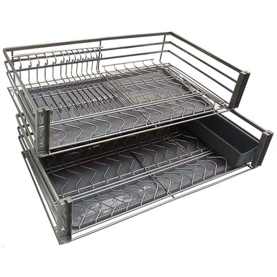扁线纳米三边拉篮厨房橱柜拉篮双层抽屉式碗架收纳调味橱柜碗篮