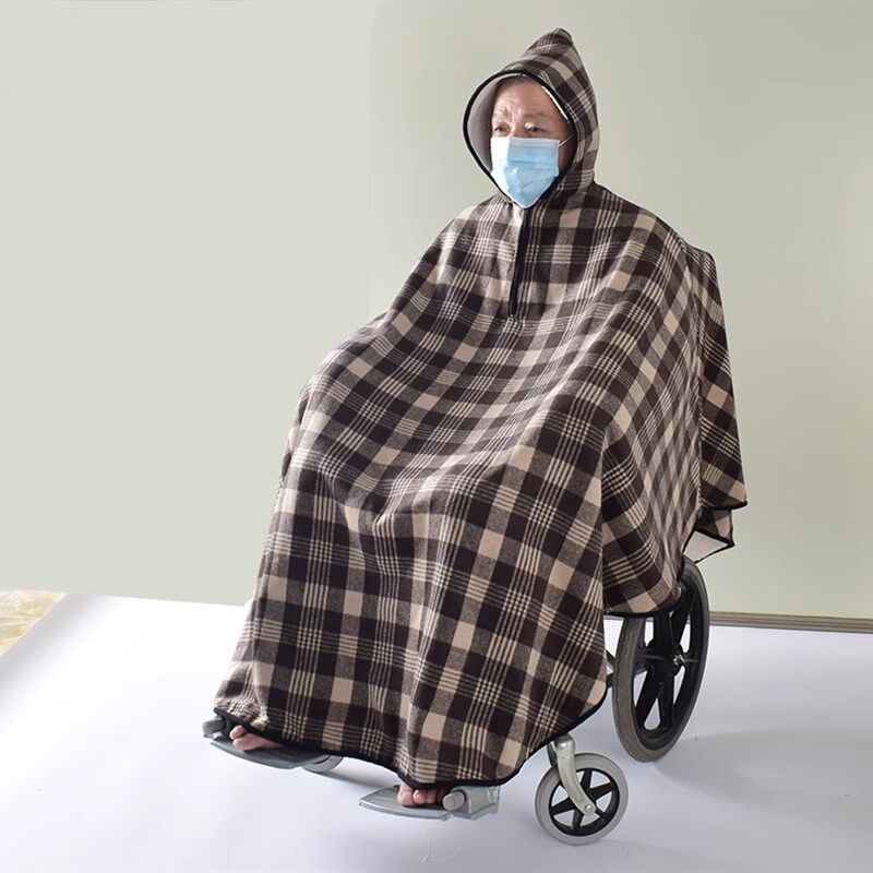 轮椅出行挡风被冬季加绒加厚保暖套老人护腿轮椅盖毯披肩防风罩子