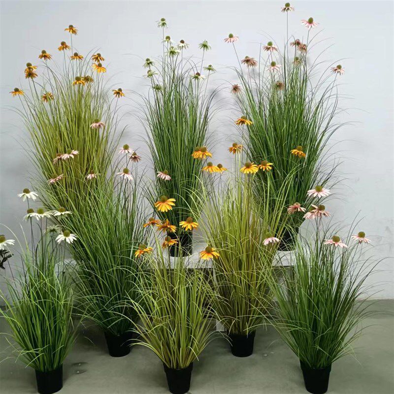 仿真绿植松果菊盆栽室内落地假花白粉黄植物造景橱窗摆件狗尾芦苇