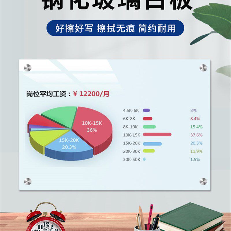 挂式磁性玻璃白板烤漆钢化黑板写字板易擦办公教学家用培训公告板