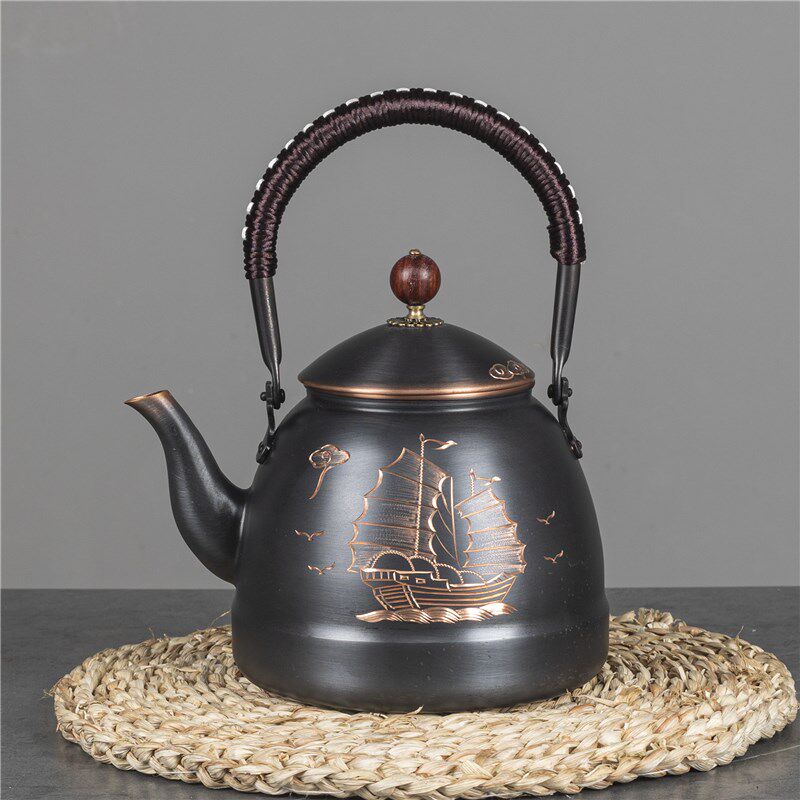 紫铜烧水壶纯手工提梁铜壶泡茶壶电陶炉沏茶壶煮茶器煮茶炉套装