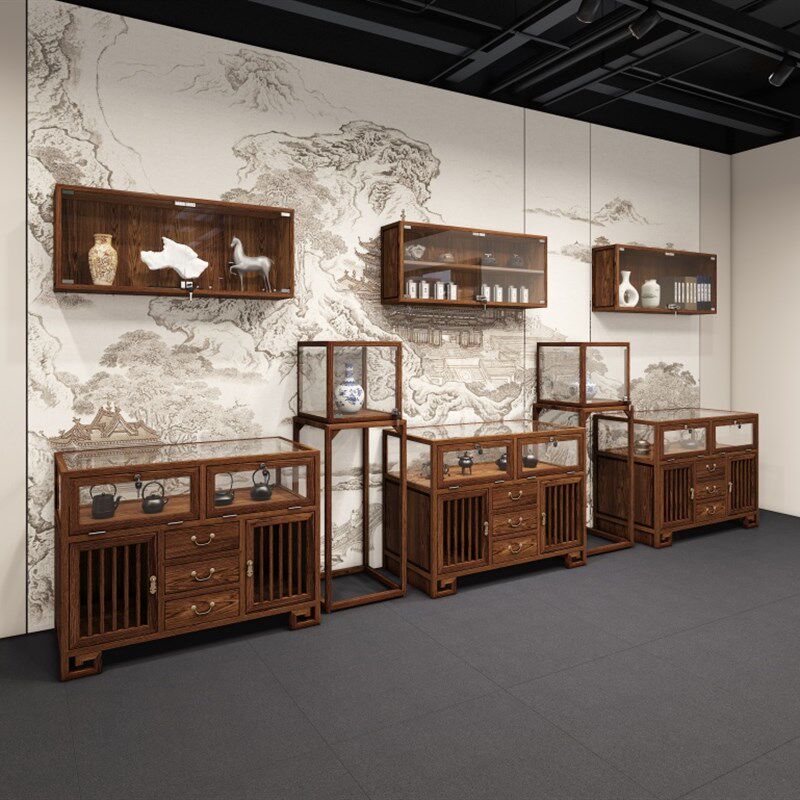 新中式实木珠宝展示柜玻璃展柜玉器首饰精品货架陈列柜中岛台壁柜