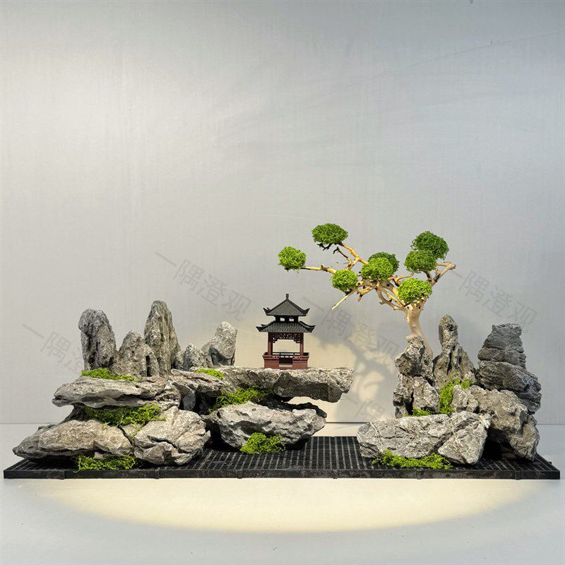 鱼缸造景装饰摆件青龙石假山景观入缸成景莫斯树创意水族用品石头