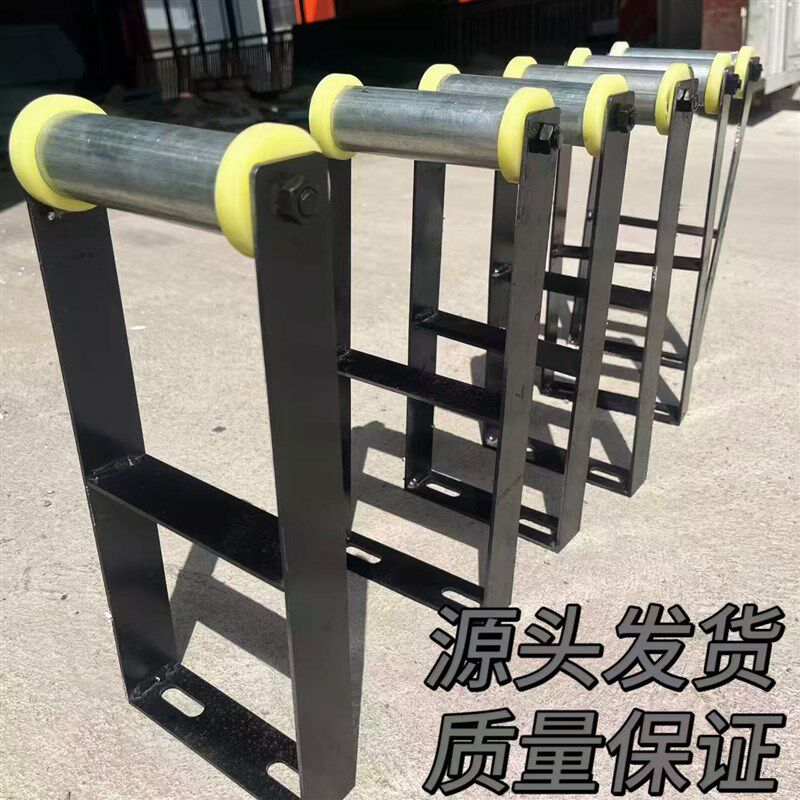 现货拖链支撑轮耐磨损防下垂钢制托辊导向槽托链尼龙轴坦克链支架图片