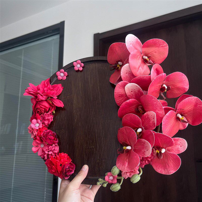 备婚婚鞋托盘仿真花实木diy材料包镜面手工展示架结婚礼拍照道具