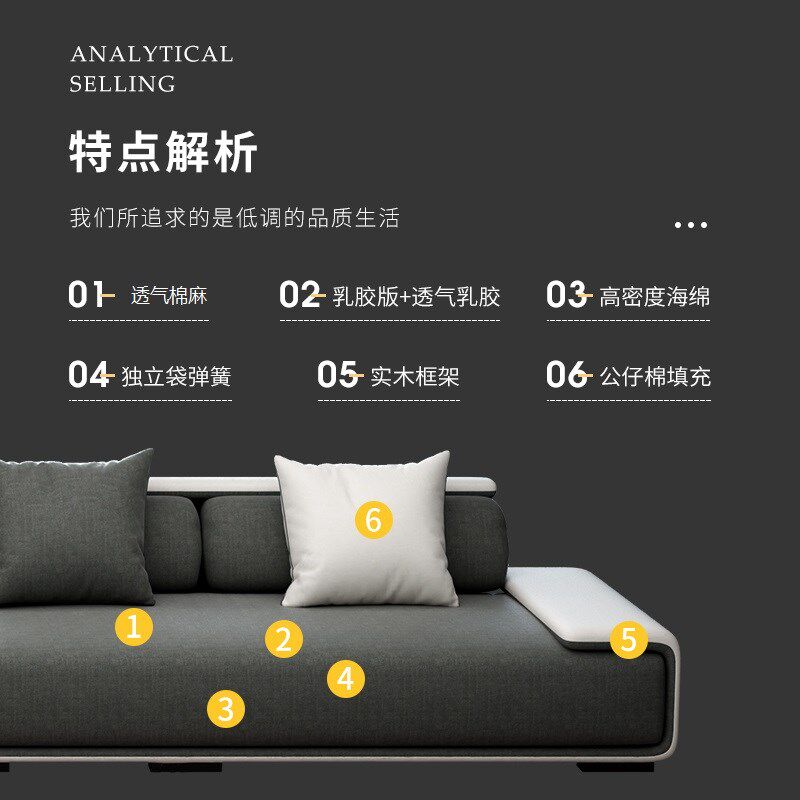 北欧科技布艺沙发客厅可拆洗现代简约乳胶猫抓布免洗贵妃乳胶沙发