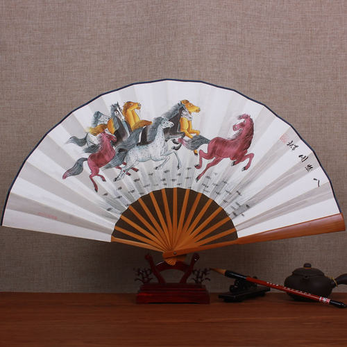 中国风10寸古典汉服手绘宣纸扇子古风白纸折扇手工折叠扇竹随身男