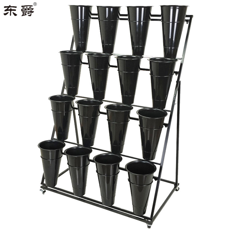 花店鲜花展示架多层阶梯花架摆花带万向轮铁艺架子养花桶塑料花筒