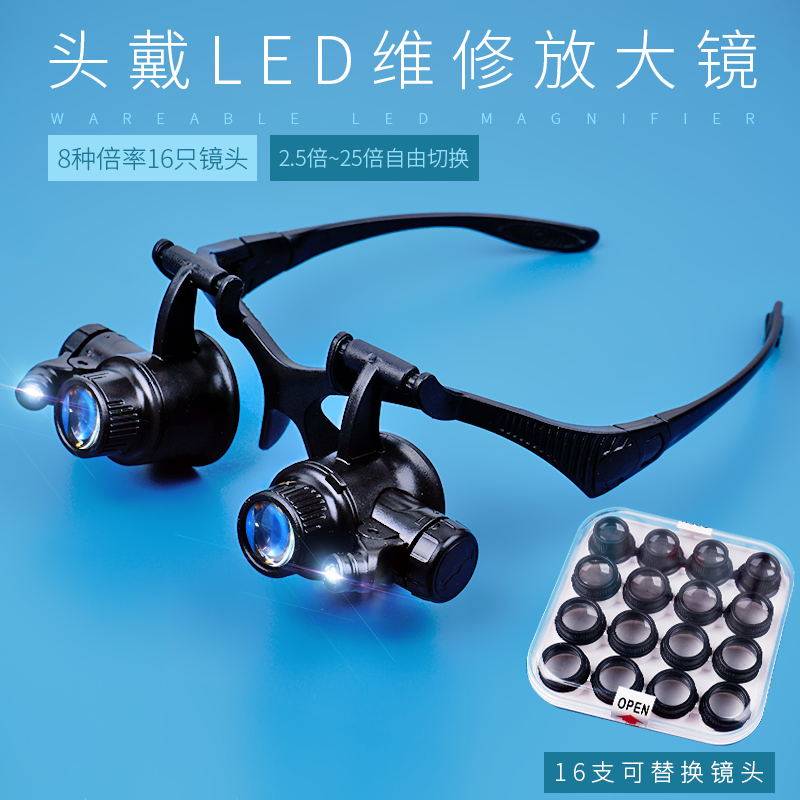 拜视通头戴式放大镜眼镜式高10倍维修用led带灯高清手8组术目镜20