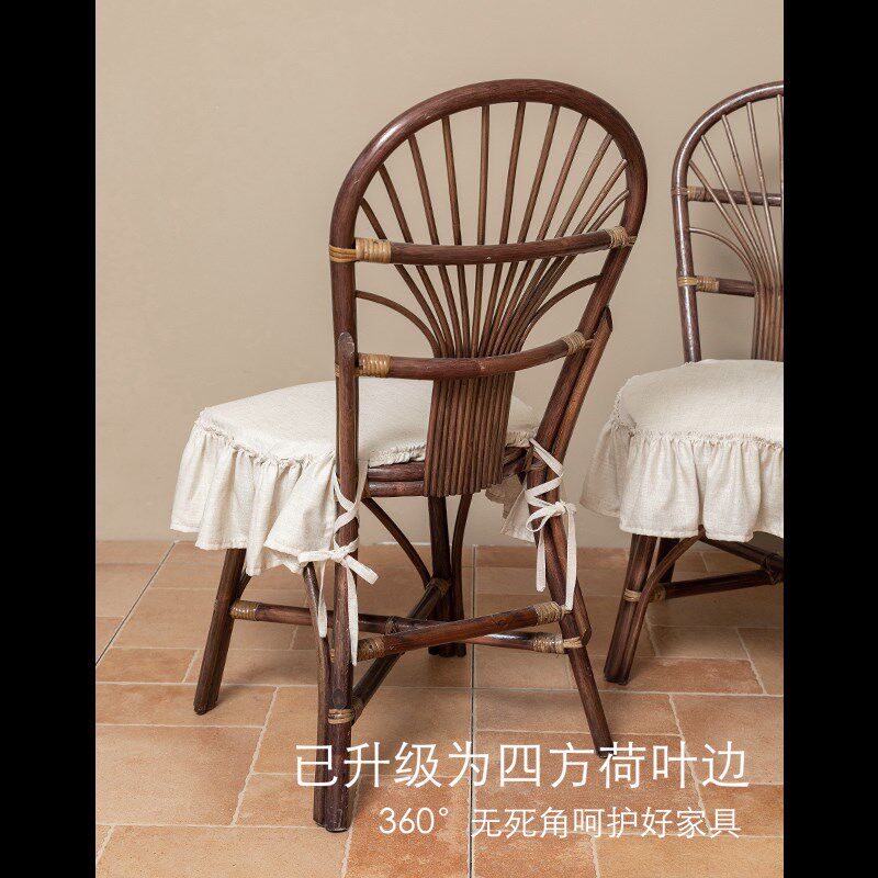 法式亚麻椅垫餐桌椅子坐垫纯色高级感布艺坐垫透气可拆洗荷叶边款