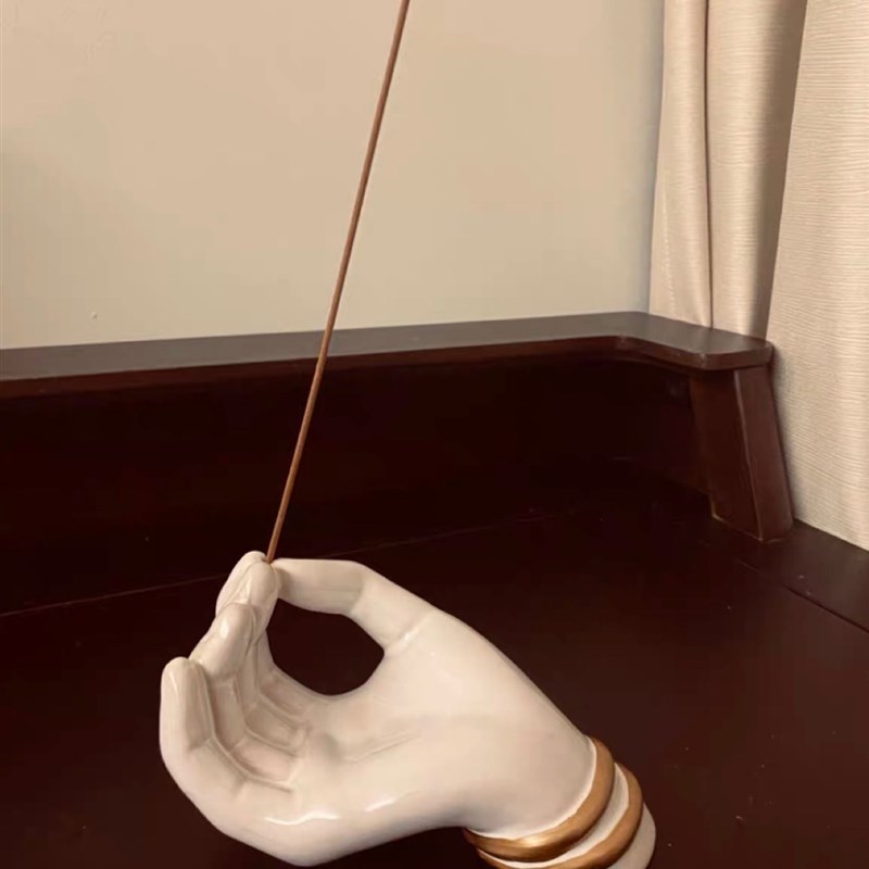 创意小众线香底座立体佛手掌手做窑变釉陶瓷香插器首饰收纳盘摆件