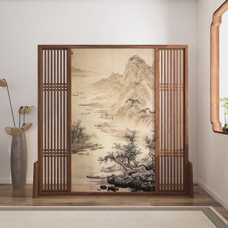 新中式屏风隔断客厅进门玄关卧室遮挡办公室茶室隔断山水入户正对