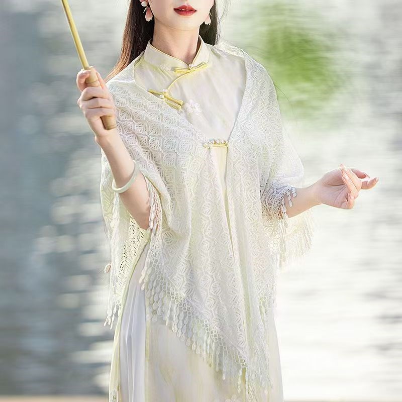 新中式国风蕾丝披肩开衫女夏季旗袍外搭薄纱披肩坎肩罩衫上衣