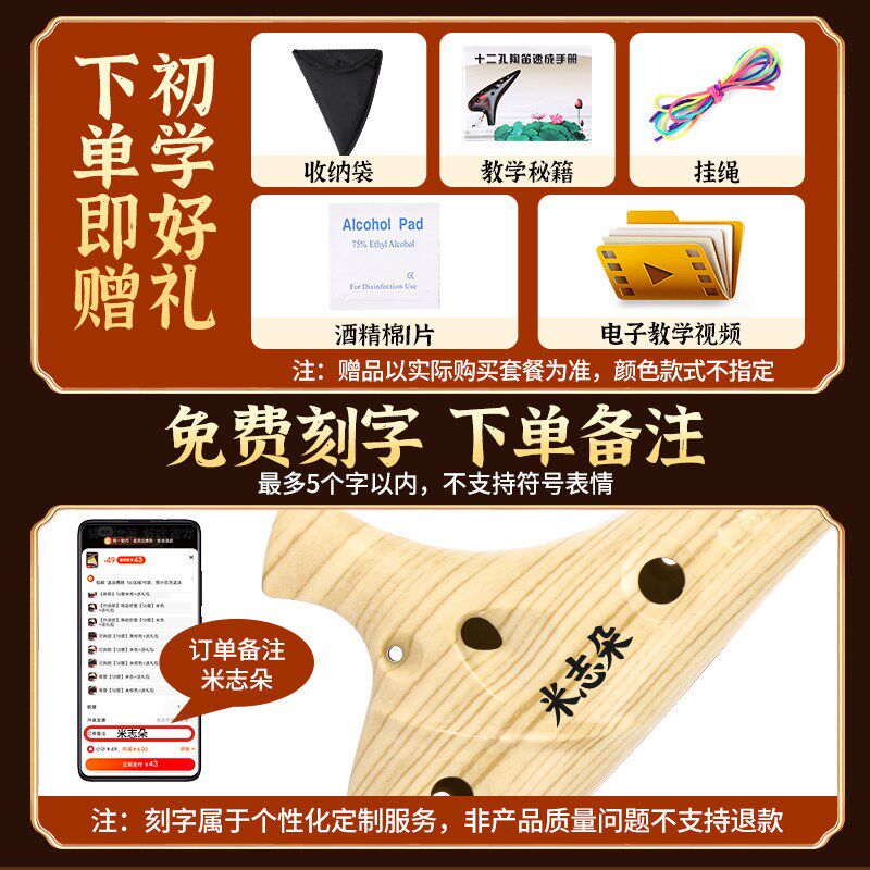 陶笛乐器12孔小学生专用中音AC树脂初学者十二孔儿童c调淘笛陶迪