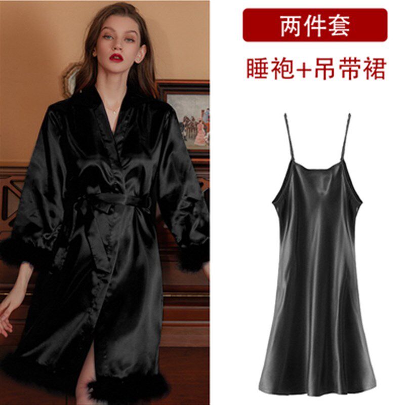 羽毛晨袍女新娘婚礼姐妹服伴娘团红色结婚睡袍小众高级感新婚睡衣