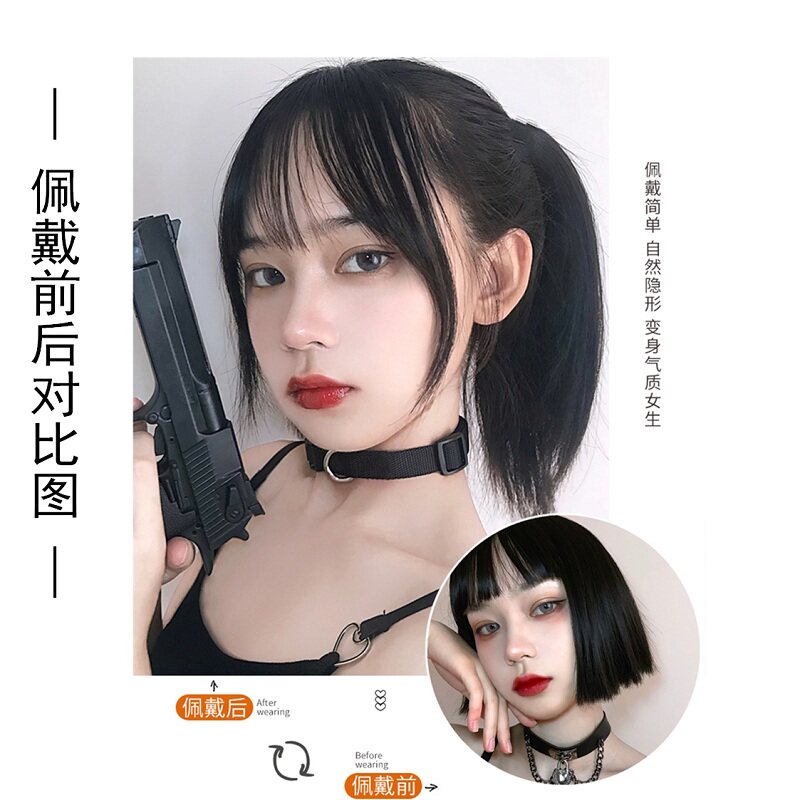 马尾真发女抓夹全真发超轻绑带短发内扣短款自然假发高马尾辫子