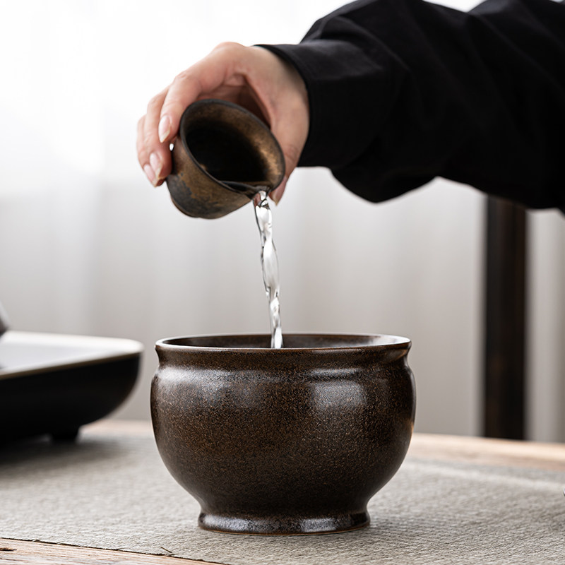 茶渣缸废茶盂茶洗小号窑变复古笔洗陶瓷烟灰缸功夫茶艺茶道配件