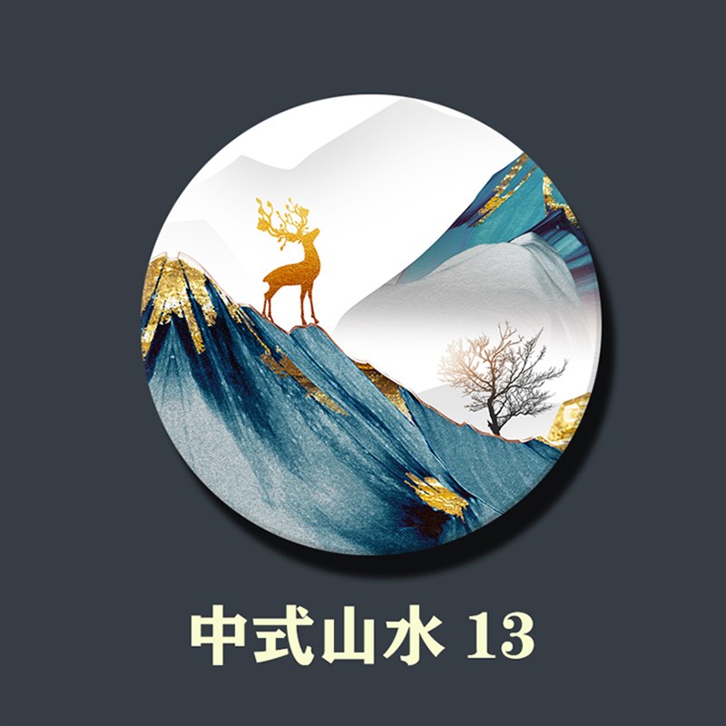 中式山水双面大理石画定制屏风隔断玄关背景墙圆形石材画加工定做
